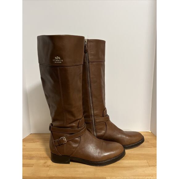 COACH Elm Leather Boots Size 9B US Mahogany Brown STYLE # Q6301 - Picture 1 of 16